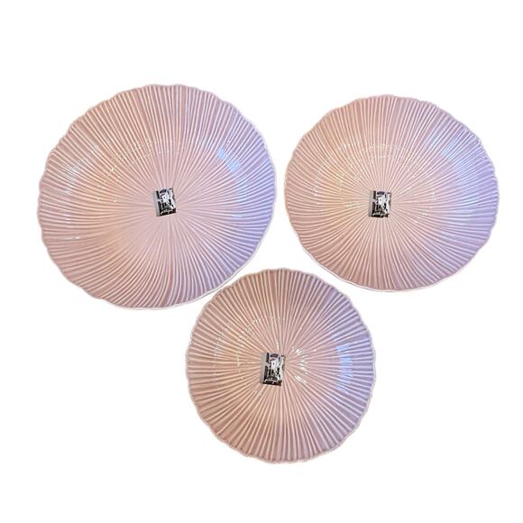 Destinos Portugal Pastel Pink Nesting Serving Bowl Set of 3 LARGE Fluted New - Picture 3 of 16